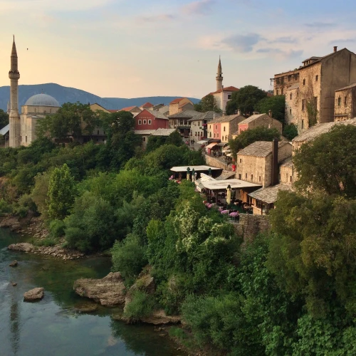 View of Mostar old town, Bosnia and Herzegovina, 2019